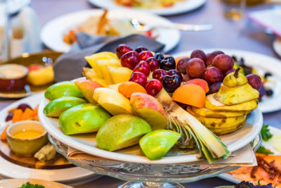 Beautiful fruit plate on festive table